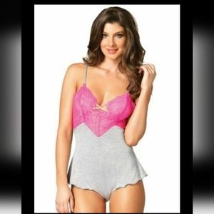 Leg Avenue Women's Jersey Lace Romper Sleepwear L